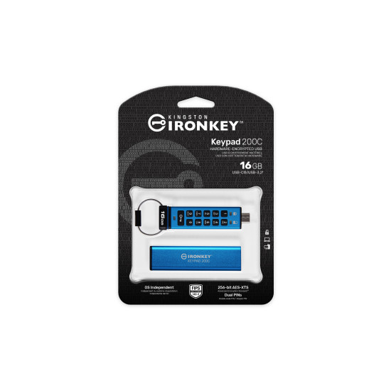 16GB USB-C IronKey Keypad 200C, FIPS 140-3 Lvl 3 AES-256