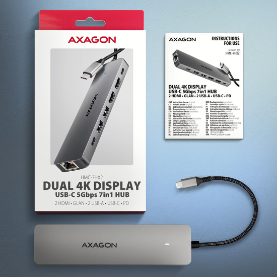 HMC-7HX2 USB-C 5Gbps DUAL 4K DISPLAY 7in1 hub