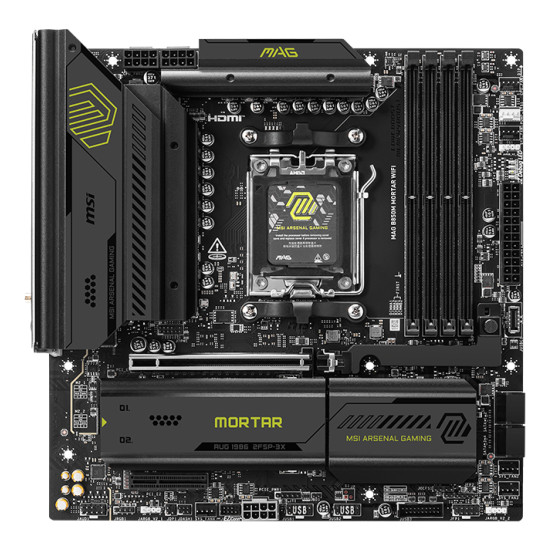 Mainboard|MSI|AMD B850|SAM5|Micro-ATX|Memory DDR5|Memory slots 4|1xPCI-Express 4.0 4x |1xPCI-Express 4.0 8x|1xPCI-Express 4.0 16x|1xPCI-Express 5.0 16x|3xM.2|1xHDMI|3xUSB 2.0|4xUSB 3.2|2xUSB-C|1xOptical S/PDIF|1xRJ45|2xAudio port|MAGB850MMORTARWIFI Mainboard|MSI|AMD B850|SAM5|Micro-ATX|Memory DDR5|Memory slots 4|1xPCI-Express 4.0 4x |1xPCI-Express 4.0 8x|1xPCI-Express 4.0 16x|1xPCI-Express 5.0 16x|3xM.2|1xHDMI|3xUSB 2.0|4xUSB 3.2|2xUSB-C|1xOptical S/PDIF|1xRJ45|2xAudio port|MAGB850MMORTARWIFI