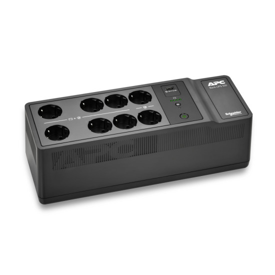 APC Back-UPS, 500VA/300W Floor/Wall Mount, 230V, 8x CEE 7/3 Schuko outlets, USB Type A Port, User Replaceable Battery APC Back-UPS, 500VA/300W Floor/Wall Mount, 230V, 8x CEE 7/3 Schuko outlets, USB Type A Port, User Replaceable Battery