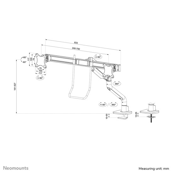 Neomounts DS75S-950BL2 Monitor arm 17-32" - gas spring - Topfix - 180°-stop Neomounts DS75S-950BL2 Monitor arm 17-32" - gas spring - Topfix - 180°-stop