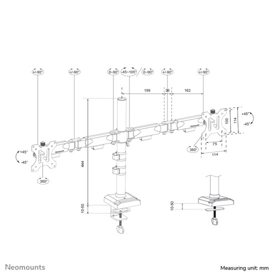 Neomounts DS60-600BL2 Monitor arm 10-32" - Quick-fix - 180°-stop