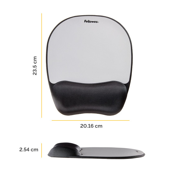 Fellowes Mouse Mat Wrist Support - Memory Foam Mouse Pad with Soft Foam Pillow - Ergonomic Mouse Mat for Computer, Laptop, Home Office Use - Compatible with Laser and Optical Mice - Silver Fellowes Mouse Mat Wrist Support - Memory Foam Mouse Pad with Soft Foam Pillow - Ergonomic Mouse Mat for Computer, Laptop, Home Office Use - Compatible with Laser and Optical Mice - Silver